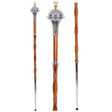 Drum Major Mace Stave Embossed Head with Gold Plated Irish Harp Top